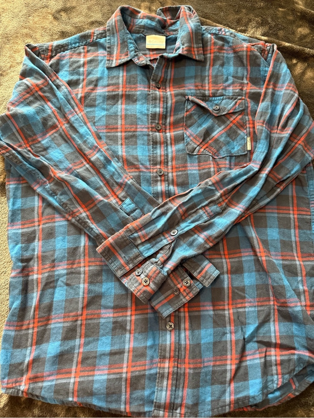 Columbia Men's black, Blue & Red Plaid Lightweight Flannel Shirt lumberjack